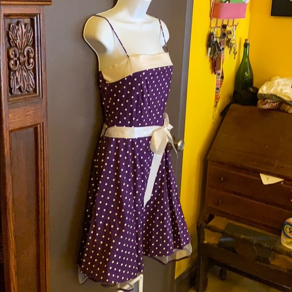 50s-60s Rockabilly Pin-up Swing Purple Polka Dress - Picture 5 of 8
